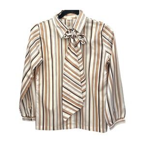 70s Sybil Blouse Striped Neck Tie Retro Librarian Dark Academia Indie Sleaze